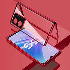 Custodia Lusso Alluminio Laterale Specchio 360 Gradi Cover per Oppo A1 Pro 5G Rosso