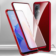 Custodia Lusso Alluminio Laterale Specchio 360 Gradi Cover per Oppo A2 5G Rosso