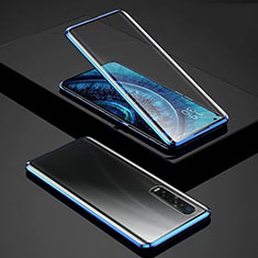 Custodia Lusso Alluminio Laterale Specchio 360 Gradi Cover per Oppo Find X2 Pro Blu