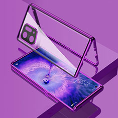 Custodia Lusso Alluminio Laterale Specchio 360 Gradi Cover per Oppo Find X5 5G Viola