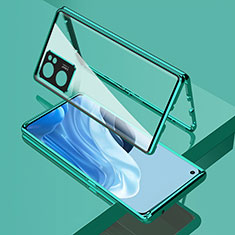 Custodia Lusso Alluminio Laterale Specchio 360 Gradi Cover per Oppo Reno7 SE 5G Verde