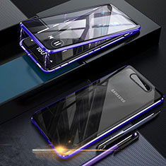 Custodia Lusso Alluminio Laterale Specchio 360 Gradi Cover per Samsung Galaxy A90 4G Blu