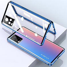 Custodia Lusso Alluminio Laterale Specchio 360 Gradi Cover per Vivo V20 Pro 5G Blu