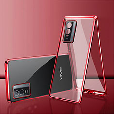 Custodia Lusso Alluminio Laterale Specchio 360 Gradi Cover per Vivo Y74s 5G Rosso