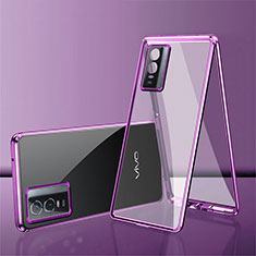 Custodia Lusso Alluminio Laterale Specchio 360 Gradi Cover per Vivo Y74s 5G Viola