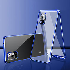 Custodia Lusso Alluminio Laterale Specchio 360 Gradi Cover per Xiaomi Redmi Note 10 5G Blu