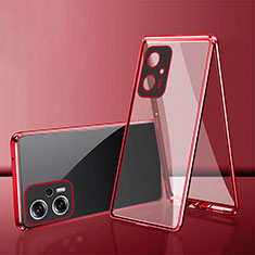 Custodia Lusso Alluminio Laterale Specchio 360 Gradi Cover per Xiaomi Redmi Note 11T Pro 5G Rosso