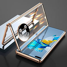 Custodia Lusso Alluminio Laterale Specchio 360 Gradi Cover T01 per Huawei Mate 40 Pro Oro