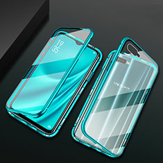 Custodia Lusso Alluminio Laterale Specchio 360 Gradi Cover T01 per Oppo R17 Neo Verde