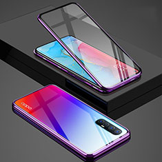 Custodia Lusso Alluminio Laterale Specchio 360 Gradi Cover T01 per Oppo Reno3 Pro Viola