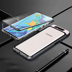 Custodia Lusso Alluminio Laterale Specchio 360 Gradi Cover T01 per Samsung Galaxy A90 4G Nero