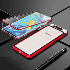 Custodia Lusso Alluminio Laterale Specchio 360 Gradi Cover T01 per Samsung Galaxy A90 4G Rosso