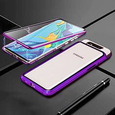 Custodia Lusso Alluminio Laterale Specchio 360 Gradi Cover T01 per Samsung Galaxy A90 4G Viola
