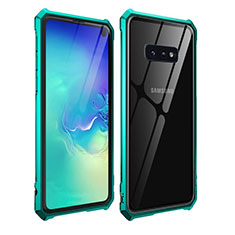 Custodia Lusso Alluminio Laterale Specchio 360 Gradi Cover T01 per Samsung Galaxy S10e Ciano