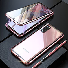 Custodia Lusso Alluminio Laterale Specchio 360 Gradi Cover T01 per Samsung Galaxy S20 5G Oro Rosa