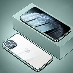 Custodia Lusso Alluminio Laterale Specchio 360 Gradi Cover T02 per Apple iPhone 12 Pro Verde Pastello