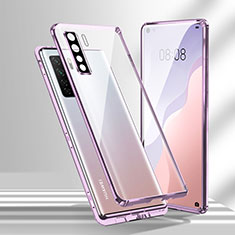 Custodia Lusso Alluminio Laterale Specchio 360 Gradi Cover T02 per Huawei Nova 7 SE 5G Viola