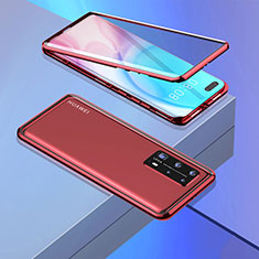 Custodia Lusso Alluminio Laterale Specchio 360 Gradi Cover T02 per Huawei P40 Pro+ Plus Rosso