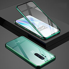 Custodia Lusso Alluminio Laterale Specchio 360 Gradi Cover T02 per OnePlus 8 Pro Verde