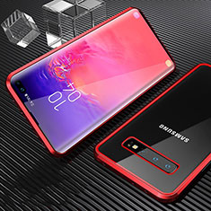 Custodia Lusso Alluminio Laterale Specchio 360 Gradi Cover T02 per Samsung Galaxy S10 Plus Rosso