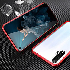 Custodia Lusso Alluminio Laterale Specchio 360 Gradi Cover T03 per Huawei Honor 20 Rosso