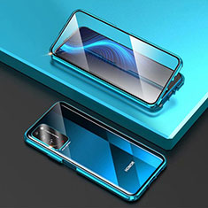 Custodia Lusso Alluminio Laterale Specchio 360 Gradi Cover T03 per Huawei Honor X10 5G Cielo Blu