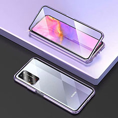 Custodia Lusso Alluminio Laterale Specchio 360 Gradi Cover T03 per Huawei Honor X10 5G Viola