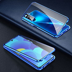 Custodia Lusso Alluminio Laterale Specchio 360 Gradi Cover T03 per Oppo K7 5G Blu