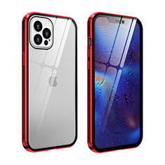 Custodia Lusso Alluminio Laterale Specchio 360 Gradi Cover T04 per Apple iPhone 12 Pro Rosso