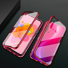 Custodia Lusso Alluminio Laterale Specchio 360 Gradi Cover T04 per Huawei Nova 5i Rosso