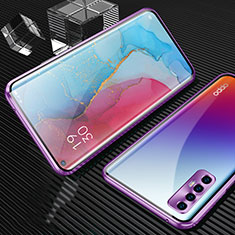 Custodia Lusso Alluminio Laterale Specchio 360 Gradi Cover T04 per Oppo Find X2 Neo Viola