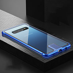 Custodia Lusso Alluminio Laterale Specchio 360 Gradi Cover T04 per Samsung Galaxy S10 Plus Blu