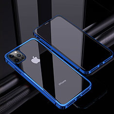 Custodia Lusso Alluminio Laterale Specchio 360 Gradi Cover T06 per Apple iPhone 12 Pro Max Blu