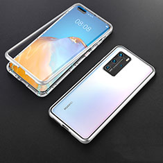 Custodia Lusso Alluminio Laterale Specchio 360 Gradi Cover T06 per Huawei P40 Pro Argento