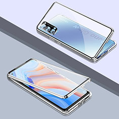 Custodia Lusso Alluminio Laterale Specchio 360 Gradi Cover T06 per Oppo Reno4 Pro 5G Argento