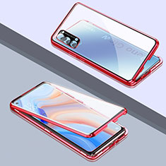 Custodia Lusso Alluminio Laterale Specchio 360 Gradi Cover T06 per Oppo Reno4 Pro 5G Rosso