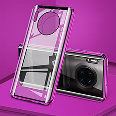 Custodia Lusso Alluminio Laterale Specchio 360 Gradi Cover T08 per Huawei Mate 30E Pro 5G Viola