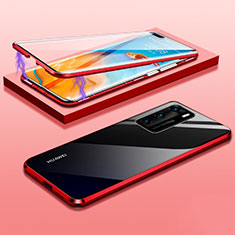 Custodia Lusso Alluminio Laterale Specchio 360 Gradi Cover T08 per Huawei P40 Rosso