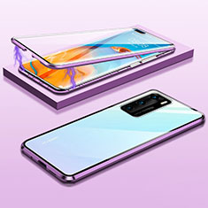 Custodia Lusso Alluminio Laterale Specchio 360 Gradi Cover T08 per Huawei P40 Viola