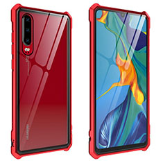 Custodia Lusso Alluminio Laterale Specchio 360 Gradi Cover T09 per Huawei P30 Rosso