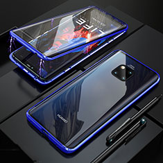 Custodia Lusso Alluminio Laterale Specchio 360 Gradi Cover T10 per Huawei Mate 20 Pro Blu