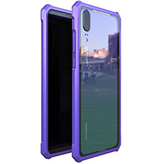 Custodia Lusso Alluminio Laterale Specchio Cover per Huawei P20 Viola