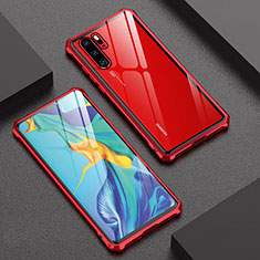 Custodia Lusso Alluminio Laterale Specchio Cover per Huawei P30 Pro New Edition Rosso