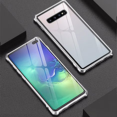 Custodia Lusso Alluminio Laterale Specchio Cover per Samsung Galaxy S10 Plus Argento