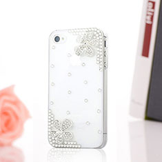 Custodia Lusso Diamante Strass Gioielli Fiori per Apple iPhone 4 Bianco