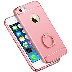 Custodia Lusso Metallo Laterale e Plastica con Anello Supporto A01 per Apple iPhone 5 Rosa