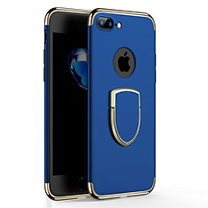 Custodia Lusso Metallo Laterale e Plastica con Anello Supporto A03 per Apple iPhone 7 Plus Blu