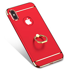 Custodia Lusso Metallo Laterale e Plastica con Anello Supporto F02 per Apple iPhone Xs Rosso