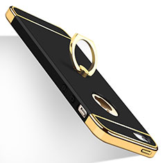 Custodia Lusso Metallo Laterale e Plastica con Anello Supporto per Apple iPhone 5 Nero