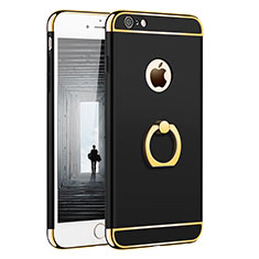 Custodia Lusso Metallo Laterale e Plastica con Anello Supporto per Apple iPhone 6S Plus Nero